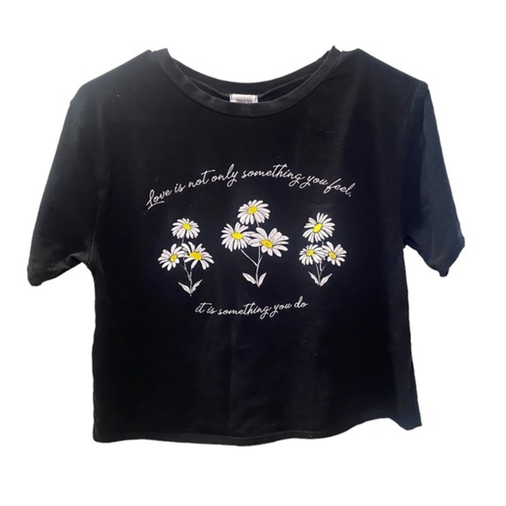 Funky Pink “Love is not only something you feel” Black Crop Top Tee -‎ Small